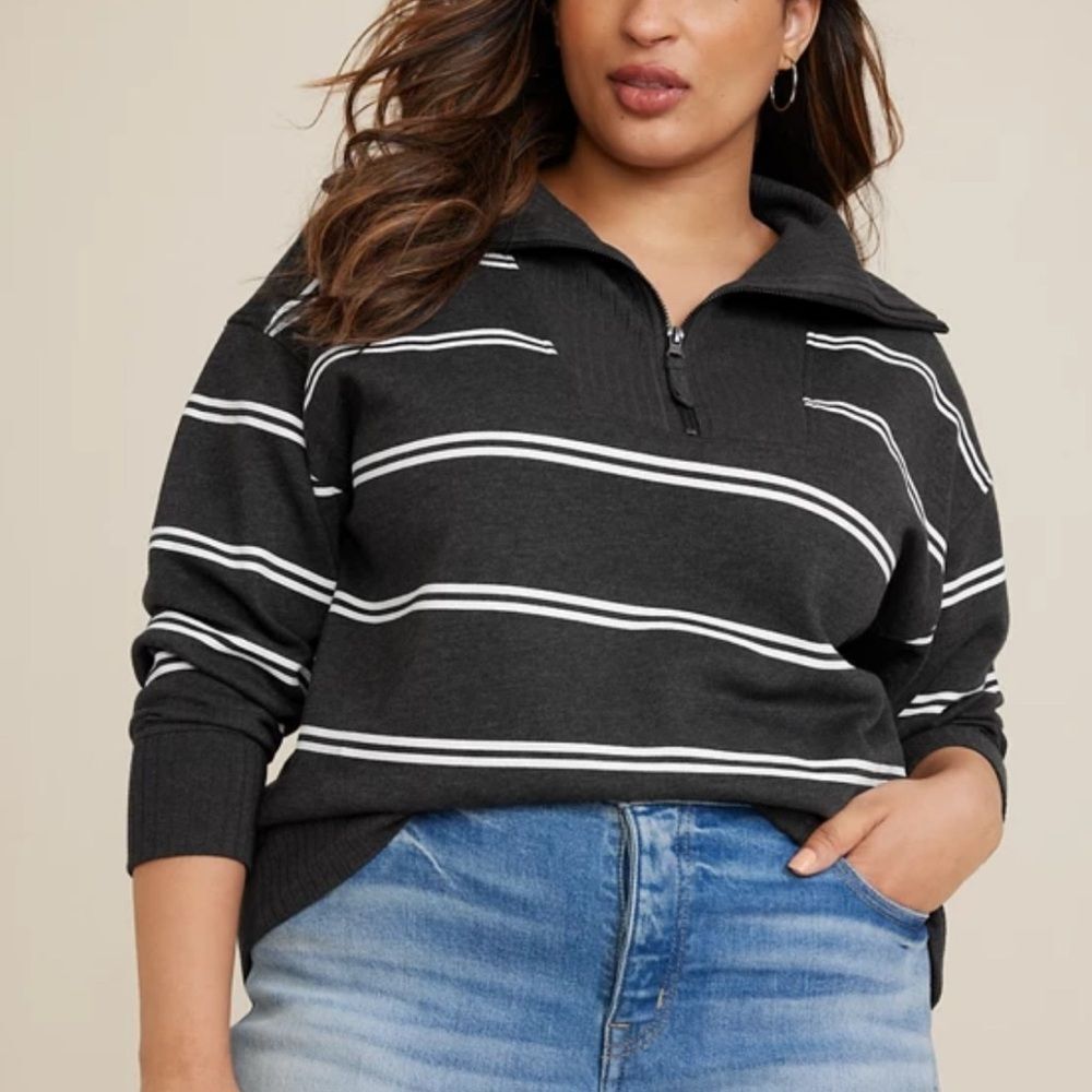 Maurices Willowsoft Collared Striped Gray White 1/4 Zip Sweater Sweatshirt SZ 3X